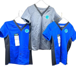 3 New Scrub Star Premium Tops Gray & Royal Blue Stretch Flexible Medical Small